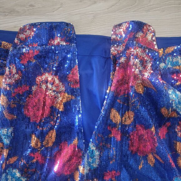 Sequin Floral Pencil Skirt Blue With Multi-Colored Rose Design Size 26W By Gilli - Picture 5 of 6